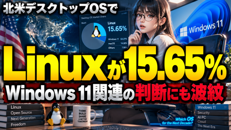 北米デスクトップOSでLinuxが15.65％、Windows 11関連の判断にも波紋