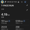 Tペースで25分間走も合格。
