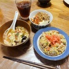 中華卵スープ、納豆キムチ豆腐、炒飯