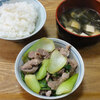 今日の食べ物　朝食に豚肉とチンゲンサイの炒め物