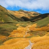 千畳ヶ原から蛇石流分岐へ　草紅葉の中の木道を行く