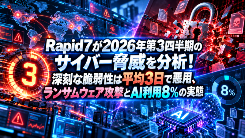 Rapid7が2026年第3四半期のサイバー脅威を分析！深刻な脆弱性は平均3日で悪用、ランサムウェア攻撃とAI利用8％の実態
