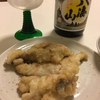 鯒（こち）の竜田揚げと卵のすき煮等で冷酒を一杯