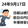 日経平均は大幅続落　前場は売り一辺倒　円高や米半導体株安を嫌気　後場後半から巻き返し終値は36,000円台維持　24年9月17日