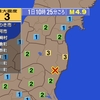 夜だるま地震速報『最大震度3／茨城県北部』