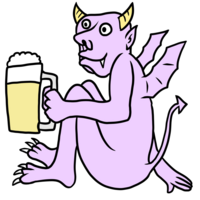 ビールを飲むかわいい悪魔 のイラスト
