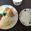 肉巻き卵、サラダ、味噌汁