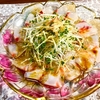 鯛の中華風カルパッチョ　牛ロースステーキのわさび添え