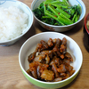 今日の食べ物　朝食にホルモンの旨辛揚げ