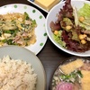 春雨とハムの白だしの炒め物とひよこ豆のサラダ