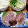 今日の食べもの　朝食にいとよりの刺身