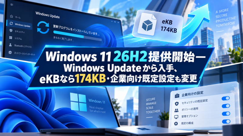 Windows 11 26H2提供開始―Windows Updateから入手、eKBなら174KB・企業向け既定設定も変更
