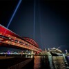 神戸大橋と大型客船の夜景撮影