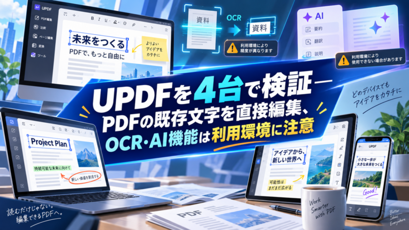 UPDFを4台で検証―PDFの既存文字を直接編集、OCR・AI機能は利用環境に注意