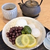 金沢、老舗和菓子「村上」のカフェにて抹茶レモンあんみつを。