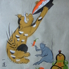 大津絵/猫と鼠(ねずみ)の酒盛り二作