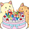 『illust AC』にイラストを掲載しました。バースデーケーキ/お誕生日をお祝いする猫