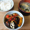 今日の食べ物　朝食に茄子の海老はさみ揚げ