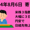 【24/8/6】米国3指数は大幅に３日続落　VIX38に急騰も一時60台からは上げ幅縮める　日経先物は円高もあり上昇