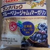 さわやかな味わいの北米産ブルーベリーを使用したジャムとマーガリンをサンドしたランチパックを食す