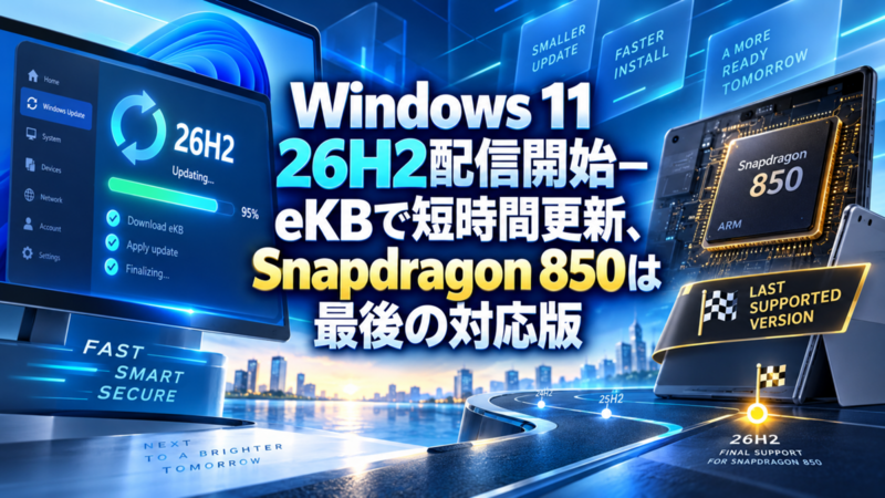 Windows 11 26H2配信開始―eKBで短時間更新、Snapdragon 850は最後の対応版