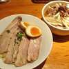 すずらん(渋谷)チャーシューつけそば+ネギ・ひもかわ麺・あつもり