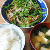 今日の食べ物　朝食に豚肉と小松菜の炒め物