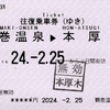 本日の使用切符：小田急電鉄 鶴巻温泉駅発行 鶴巻温泉-本厚木 往復乗車券