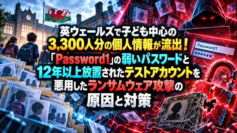 英ウェールズで子ども中心の3,300人分の個人情報が流出！「Password1」の弱いパスワードと12年以上放置されたテストアカウントを悪用したランサムウェア攻撃の原因と対策