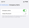 iPhoneの緊急速報エリアメール・緊急地震メールを、サイレントにする・通知をオフにする。