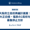 大阪府立高校再編計画案：大正白稜・福泉の2高校を募集停止方針