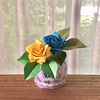 青＆黄色の佐藤ローズ、図らずもウクライナカラーに！／Origami rose for Ukraina