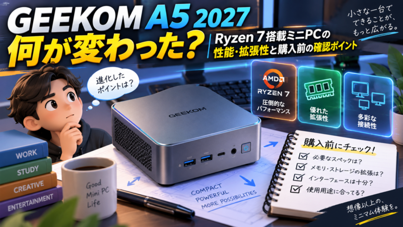 GEEKOM A5 2027は何が変わった？Ryzen 7搭載ミニPCの性能・拡張性と購入前の確認ポイント