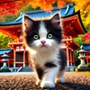 秋の神社を旅する小さな参拝猫(3画)