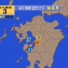 夜だるま地震速報「熊本、最大震度3」