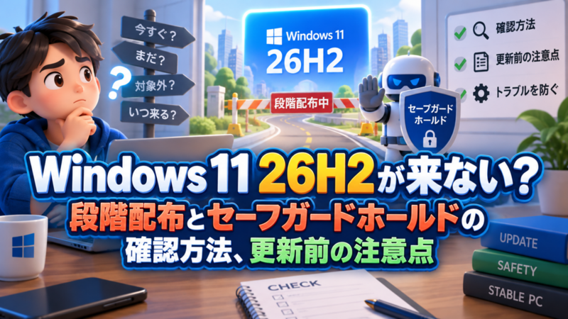 Windows 11 26H2が来ない？段階配布とセーフガードホールドの確認方法、更新前の注意点