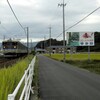 稲刈り前の田んぼ近くでJR西日本の車両と　JR四国