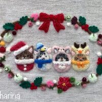 羊毛フェルトの4匹のねことクリスマスの額飾り・まとめ - mocharina