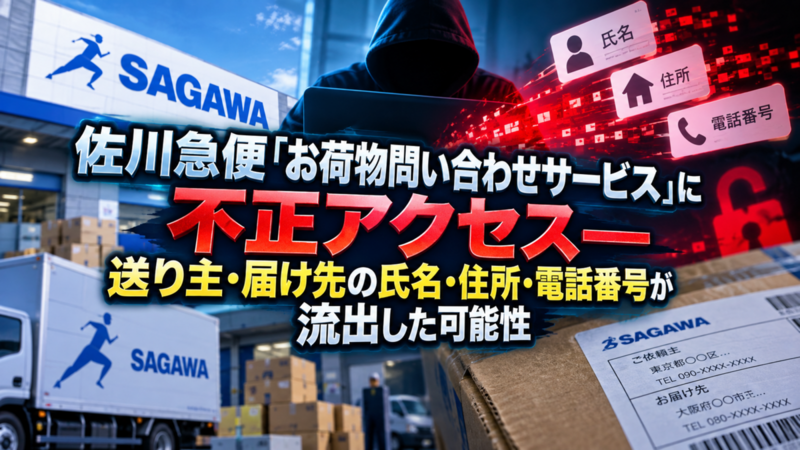 佐川急便「お荷物問い合わせサービス」に不正アクセス―送り主・届け先の氏名・住所・電話番号が流出した可能性