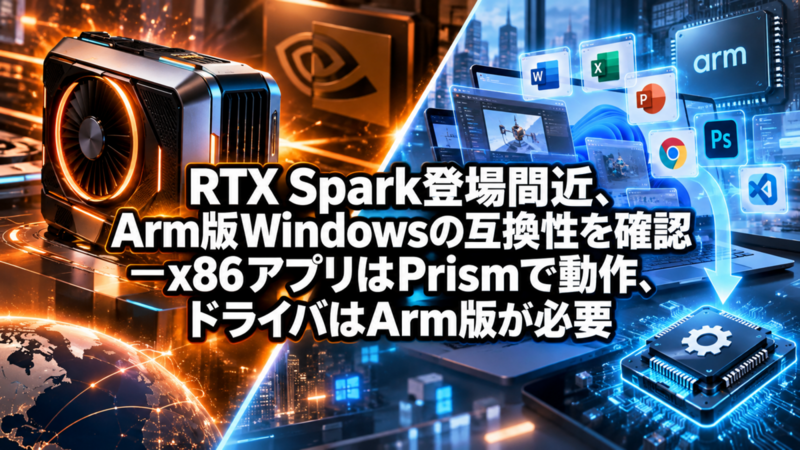 RTX Spark登場間近、Arm版Windowsの互換性を確認―x86アプリはPrismで動作、ドライバはArm版が必要