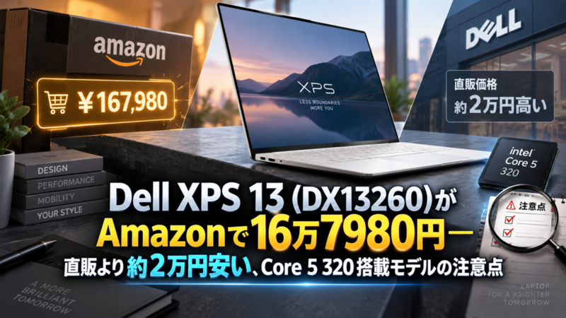 Dell XPS 13 (DX13260)がAmazonで16万7980円―直販より約2万円安い、Core 5 320搭載モデルの注意点