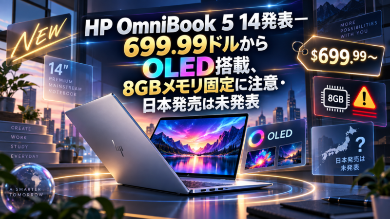 HP OmniBook 5 14発表―699.99ドルからOLED搭載、8GBメモリ固定に注意・日本発売は未発表