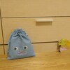＜creema＞24×20　渋水色 ×水玉ヨット　　クマさん巾着　出品