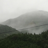 雨霞の山とびわ
