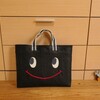 ＜minne＞つや黒デニム×紺白　スマイル　レッスンバッグ　出品