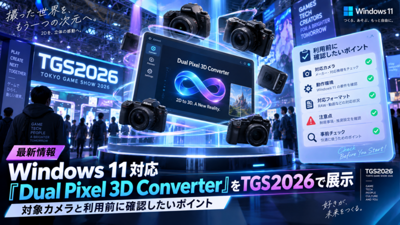 Windows 11対応「Dual Pixel 3D Converter」をTGS2026で展示、対象カメラと利用前に確認したいポイント