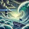 #444 S&P500の波に揺られる投資家たち – 市場の動きを象徴するイラスト  