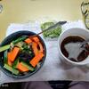 野菜味噌汁。かぼちゃ煮。いわし水煮缶