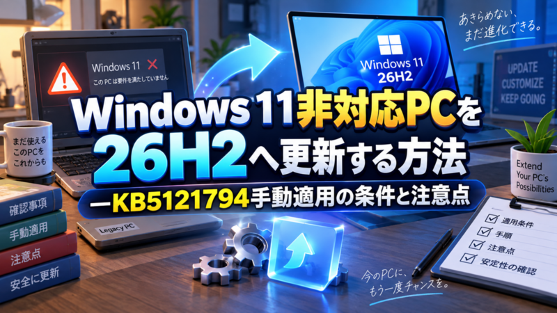 Windows 11非対応PCを26H2へ更新する方法―KB5121794手動適用の条件と注意点