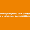 Ducklake(PostgresqlでカタログDB構築): Postgresql + s3(Minio) + DuckDBで構築するLakehouse